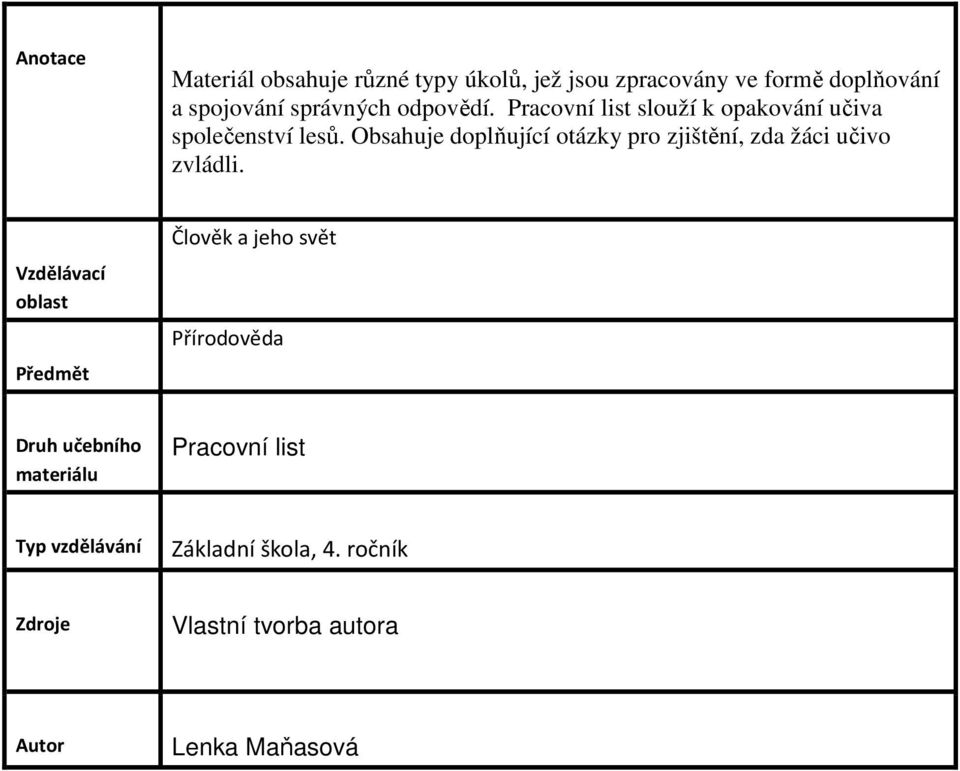 Obsahuje doplňující otázky pro zjištění, zda žáci učivo zvládli.