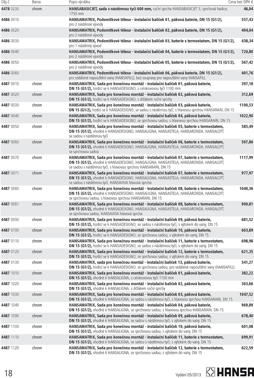 balíèek 01, páková baterie, DN 15 (G1/2), pro 2 nástìnné vývody 4486 0020 HANSAMATRIX, Podomítkové tìleso - instalaèní balíèek 02, páková baterie, DN 15 (G1/2), pro 2 nástìnné vývody 4486 0030