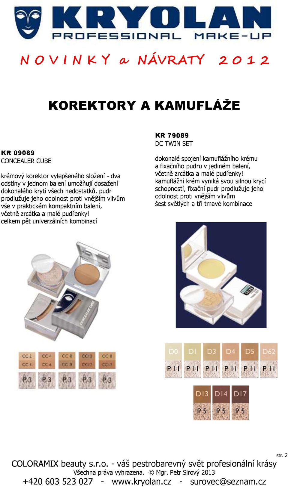 celkem pět univerzálních kombinací KR 79089 DC TWIN SET dokonalé spojení kamuflážního krému a fixačního pudru v jediném balení, včetně zrcátka a malé