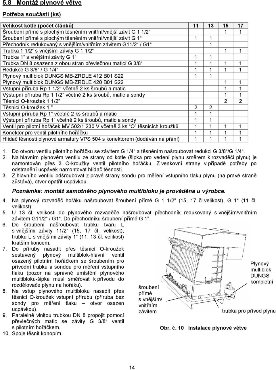 stran převlečnou maticí G 3/8 1 1 1 1 Redukce G 3/8 / G 1/4 1 1 1 1 Plynový multiblok DUNGS MB-ZRDLE 412 B01 S22 1 1 Plynový multiblok DUNGS MB-ZRDLE 420 B01 S22 1 1 Vstupní příruba Rp 1 1/2 včetně 2