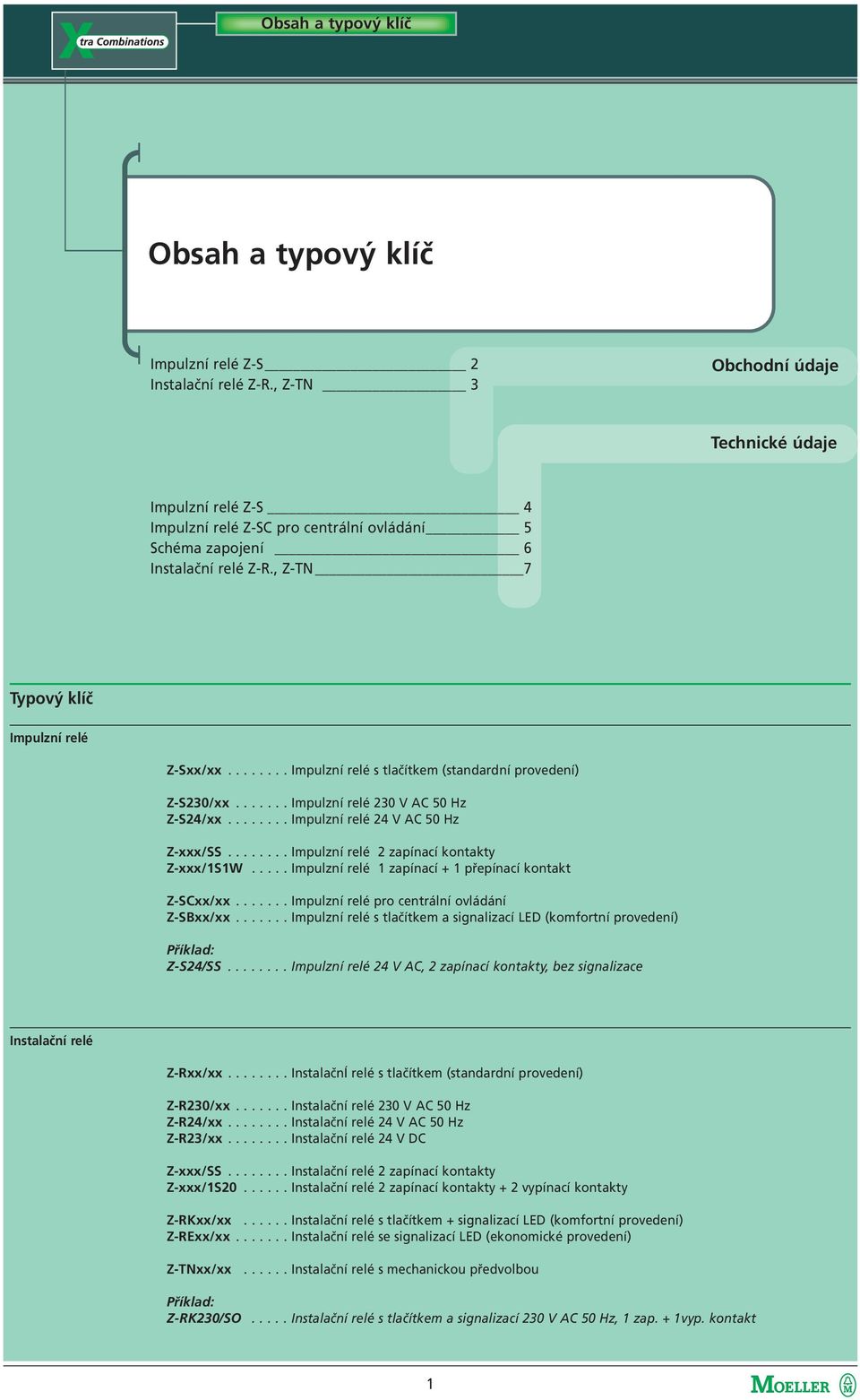 ....... Impulzní relé s tlačítkem (standardní provedení) Z-S230/xx....... Impulzní relé 230 V AC 50 Hz Z-S24/xx........ Impulzní relé 24 V AC 50 Hz Z-xxx/SS.