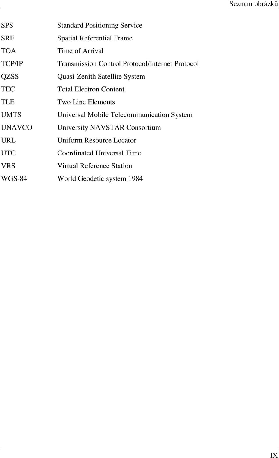 TLE Two Lne Elements UMTS Unversal Moble Telecommuncaton System UNAVCO Unversty NAVSTAR Consortum URL