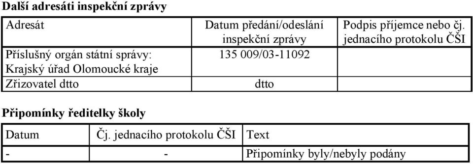 009/03-11092 dtto Podpis příjemce nebo čj.