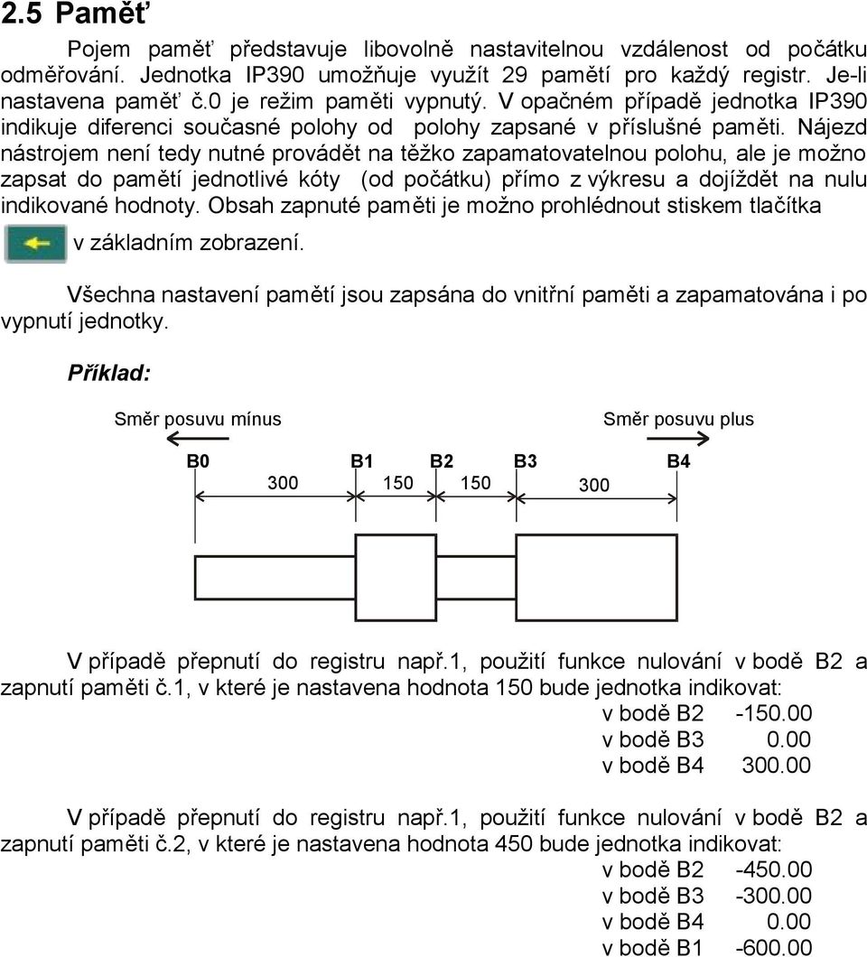 Nájezd nástrojem není tedy nutné provádět na těžko zapamatovatelnou polohu, ale je možno zapsat do pamětí jednotlivé kóty (od počátku) přímo z výkresu a dojíždět na nulu indikované hodnoty.