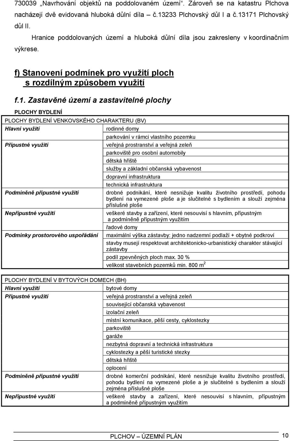 Zastavěné území a zastavitelné plochy PLOCHY BYDLENÍ PLOCHY BYDLENÍ VENKOVSKÉHO CHARAKTERU (BV) rodinné domy parkování v rámci vlastního pozemku veřejná prostranství a veřejná zeleň parkoviště pro