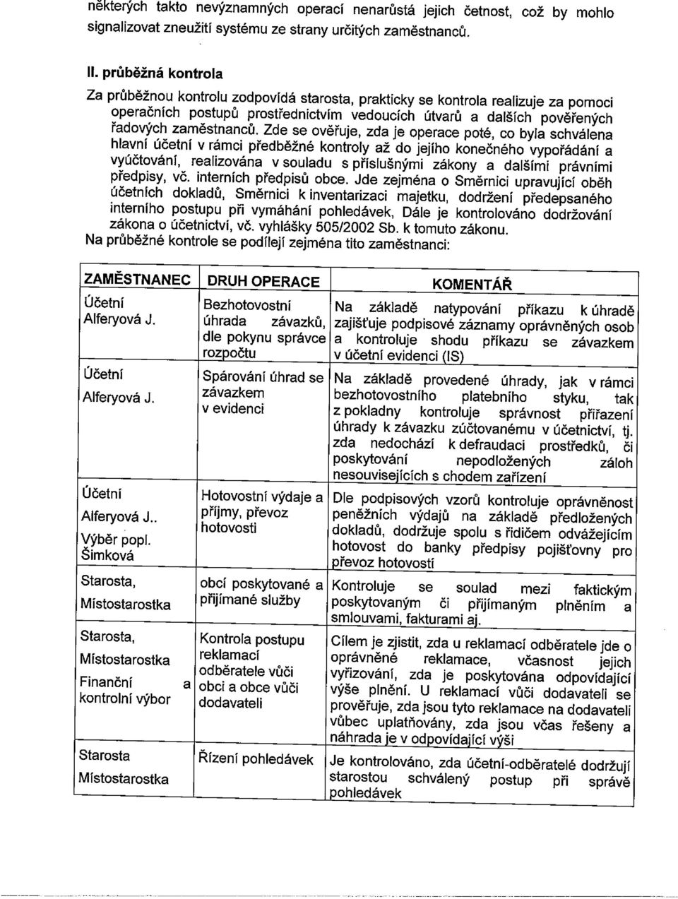 Zde se ověřuje, zda je operace poté, co byla schválena hlavní účetní v rámci předběžné kontroly až do jejího konečného vypořádání a vyúčtování, realizována v souladu s příslušnými zákony a dalšími