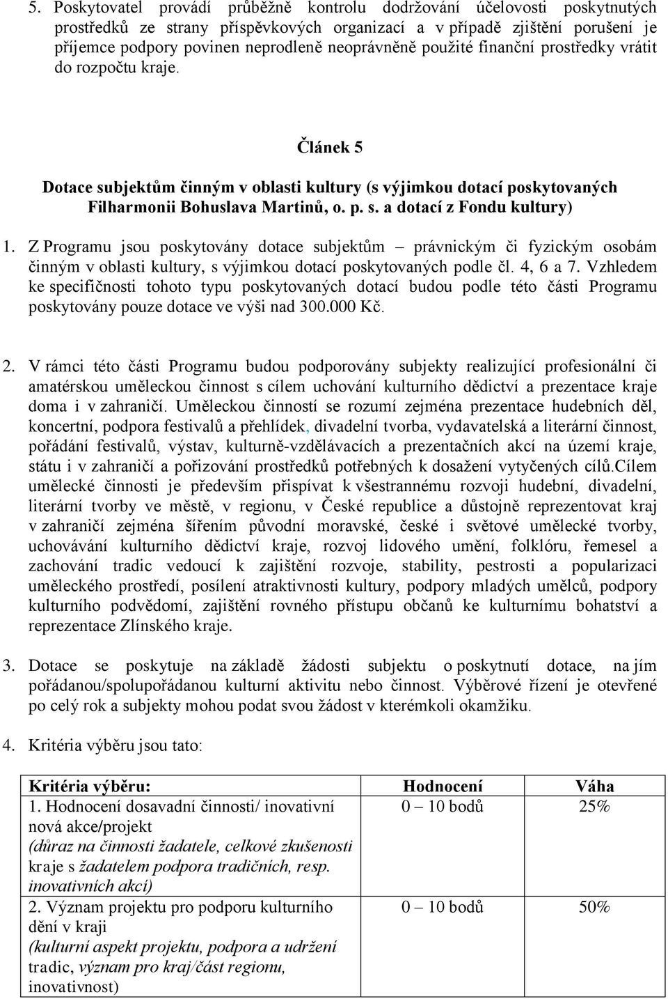Z Programu jsou poskytovány dotace subjektům právnickým či fyzickým osobám činným v oblasti kultury, s výjimkou dotací poskytovaných podle čl. 4, 6 a 7.