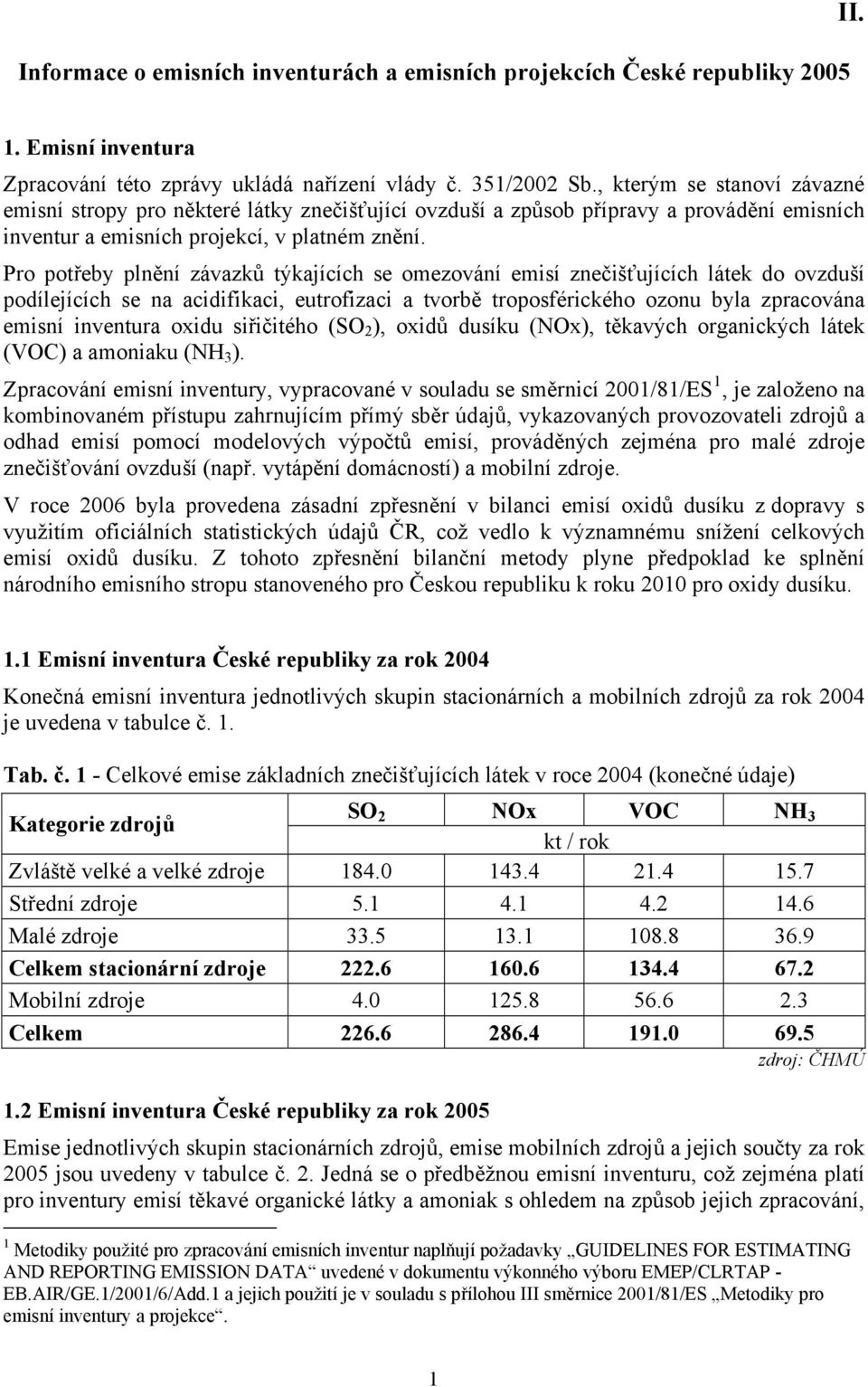 Pro potřeby plnění závazků týkajících se omezování emisí znečišťujících látek do ovzduší podílejících se na acidifikaci, eutrofizaci a tvorbě troposférického ozonu byla zpracována emisní inventura