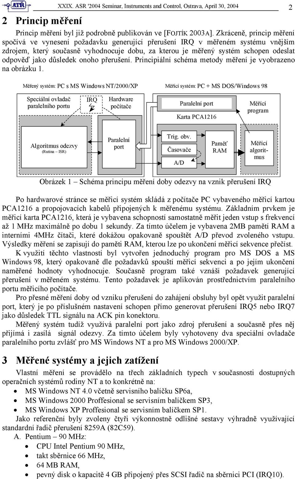 jako důsledek onoho přerušení. Principiální schéma metody měření je vyobrazeno na obrázku.