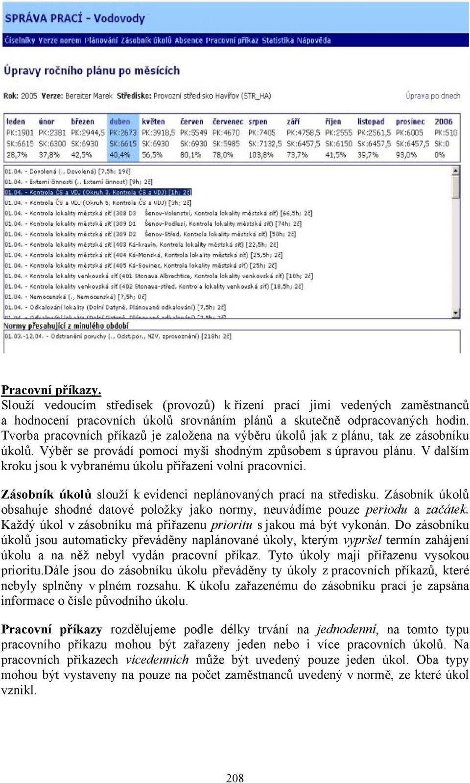 V dalším kroku jsou k vybranému úkolu přiřazeni volní pracovníci. Zásobník úkolů slouží k evidenci neplánovaných prací na středisku.