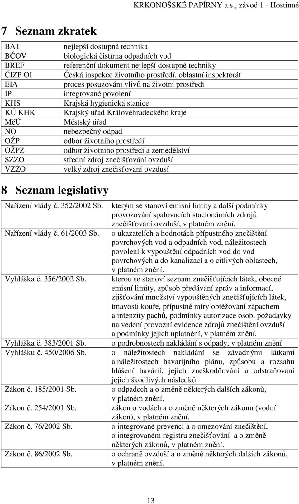 kraje Městský úřad nebezpečný odpad odbor životního prostředí odbor životního prostředí a zemědělství střední zdroj znečišťování ovzduší velký zdroj znečišťování ovzduší Nařízení vlády č. 352/2002 Sb.
