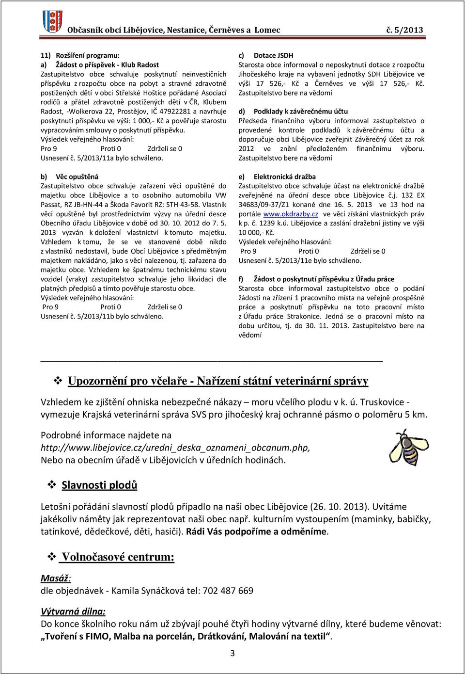 starostu vypracováním smlouvy o poskytnutí příspěvku. Usnesení č. 5/2013/11a bylo schváleno.