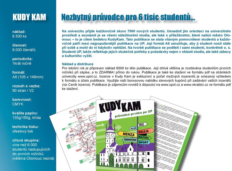 Usnadnit jim orientaci na univerzitním prostředí a seznámit je se všemi náležitostmi studia, ale také s příležitostmi, které nabízí město Olomouc to je cílem bedekru KudyKam.