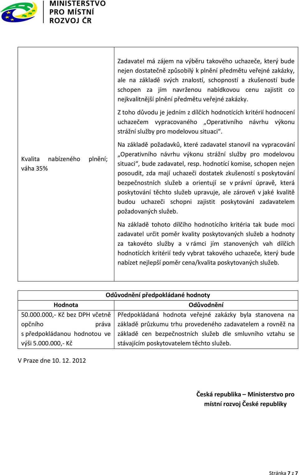 Z toho důvodu je jedním z dílčích hodnotících kritérií hodnocení uchazečem vypracovaného Operativního návrhu výkonu strážní služby pro modelovou situaci.