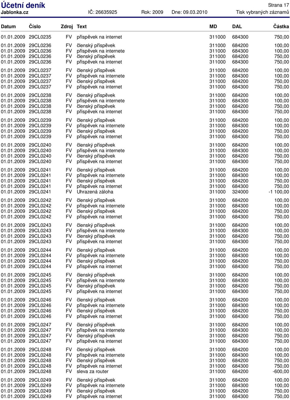 01.2009 29CL0240 FV 01.01.2009 29CL0240 FV 01.01.2009 29CL0240 FV e 01.01.2009 29CL0241 FV 01.01.2009 29CL0241 FV 01.01.2009 29CL0241 FV 01.01.2009 29CL0241 FV 01.01.2009 29CL0241 FV e Uhrazená záloha 311000 324000-1 01.