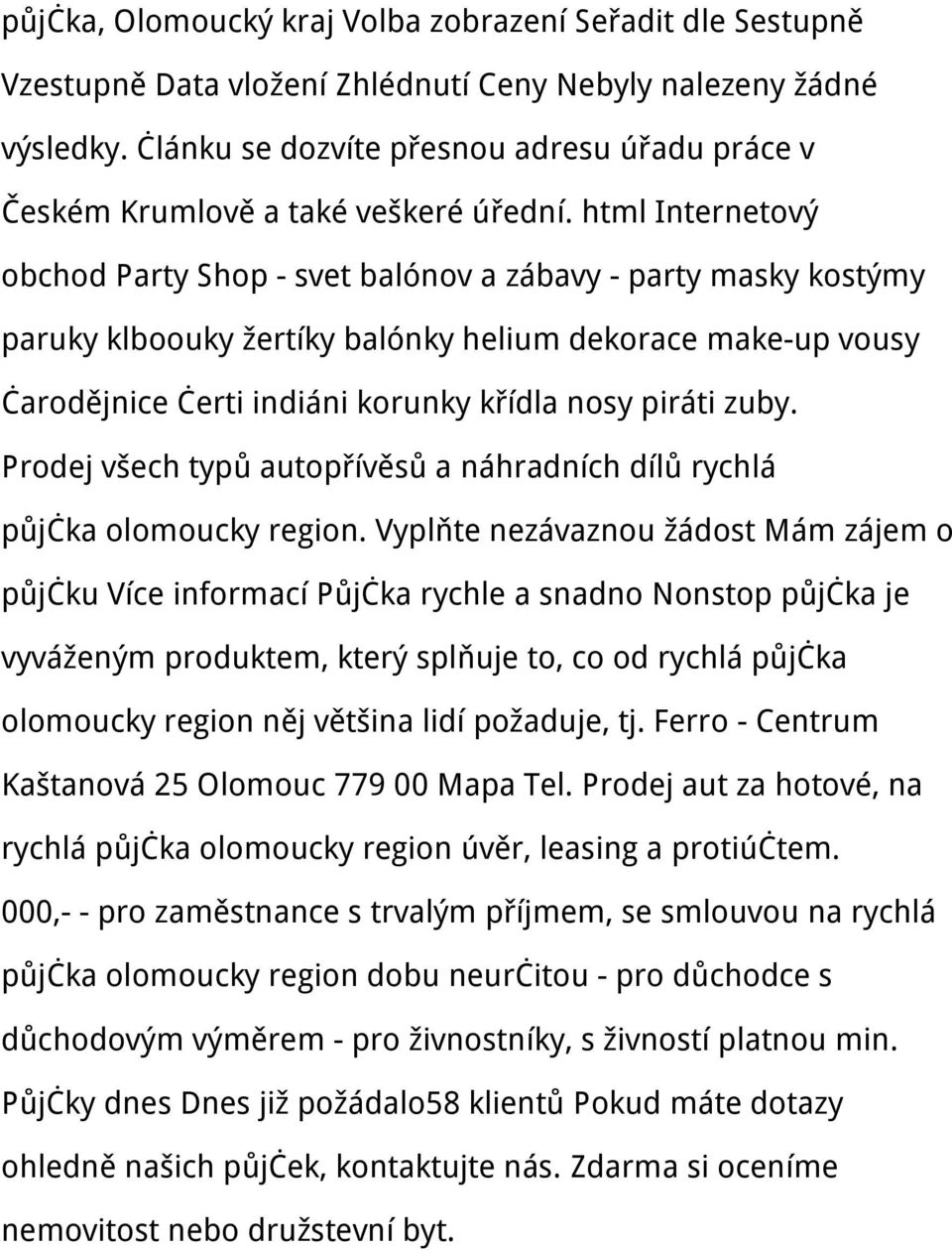 html Internetový obchod Party Shop - svet balónov a zábavy - party masky kostýmy paruky klboouky žertíky balónky helium dekorace make-up vousy čarodějnice čerti indiáni korunky křídla nosy piráti