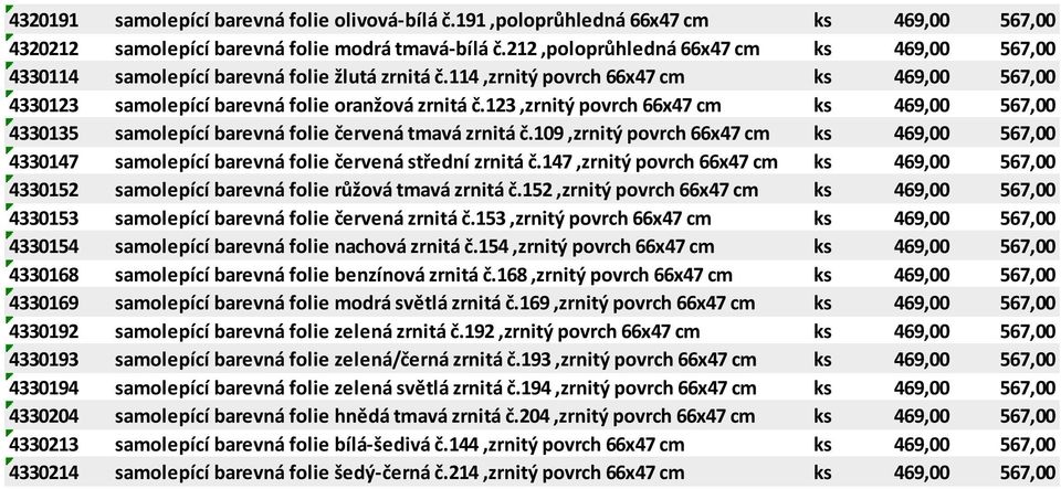 123,zrnitý povrch 66x47 cm ks 469,00 567,00 4330135 samolepící barevná folie červená tmavá zrnitá č.