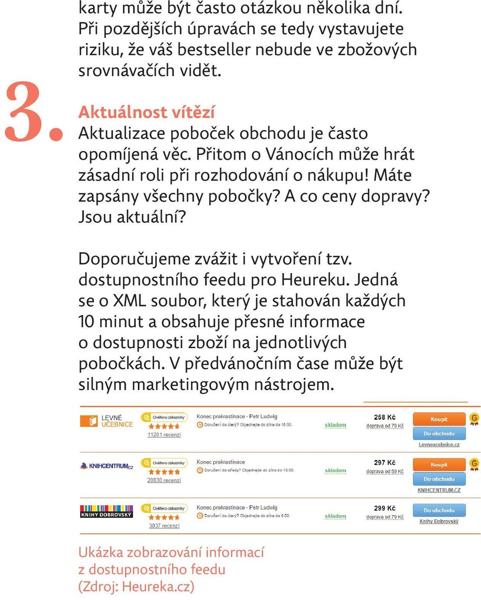 A co ceny dopravy? Jsou aktuální? Doporučujeme zvážit i vytvoření tzv. dostupnostního feedu pro Heureku.