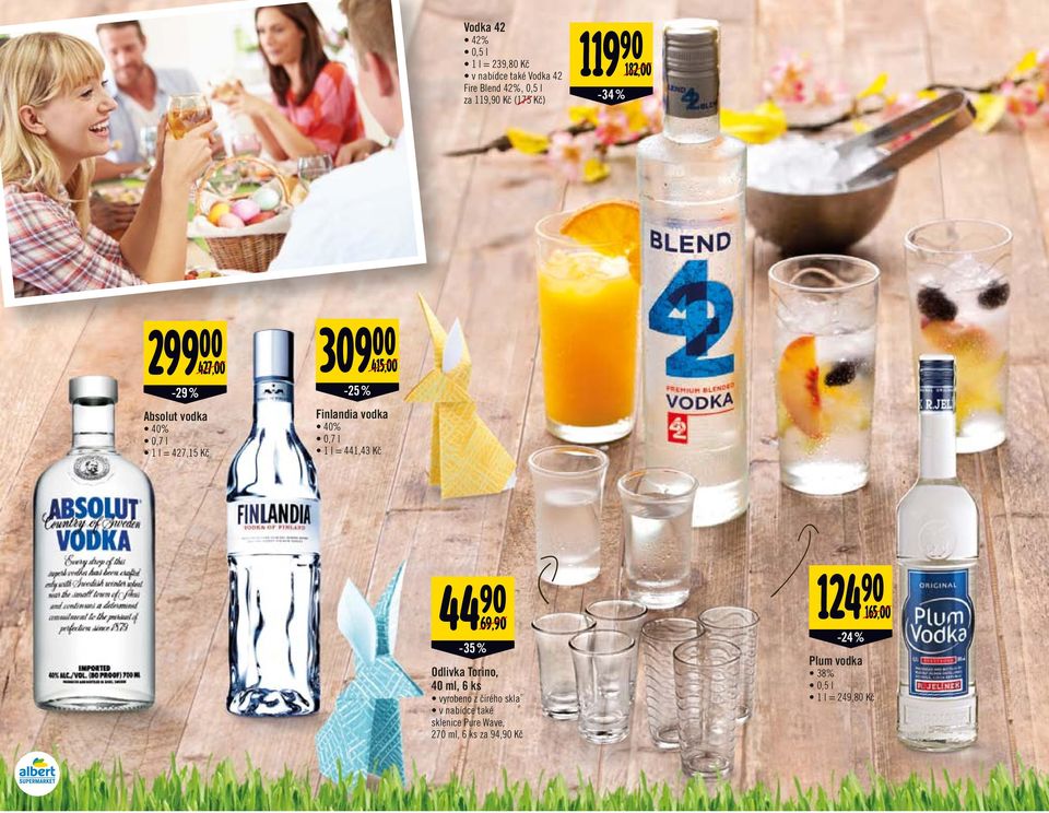 vodka 40% 1 l = 441,43 Kč 44 90-35 % Odlivka Torino, 40 ml, 6 ks vyrobeno z čirého skla v nabídce také