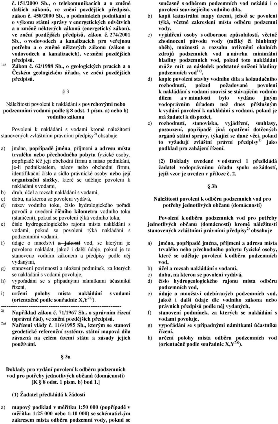 , o vodovodech a kanalizacích pro veřejnou potřebu a o změně některých zákonů (zákon o vodovodech a kanalizacích), ve znění pozdějších předpisů. Zákon č. 62/1988 Sb.