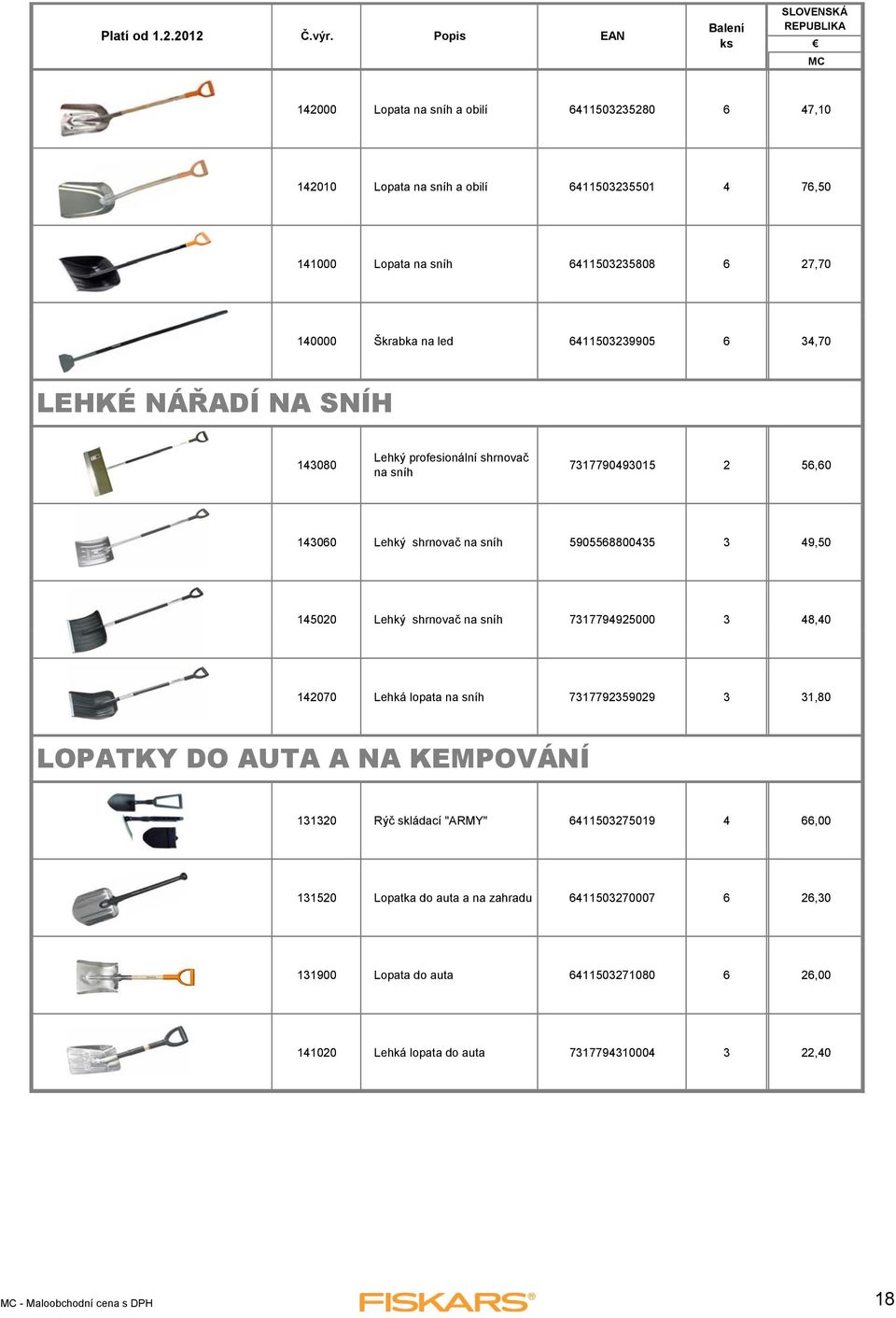 shrnovač na sníh 7317794925000 3 48,40 142070 Lehká lopata na sníh 7317792359029 3 31,80 LOPATKY DO AUTA A NA KEMPOVÁNÍ 131320 Rýč skládací "ARMY" 6411503275019 4 66,00