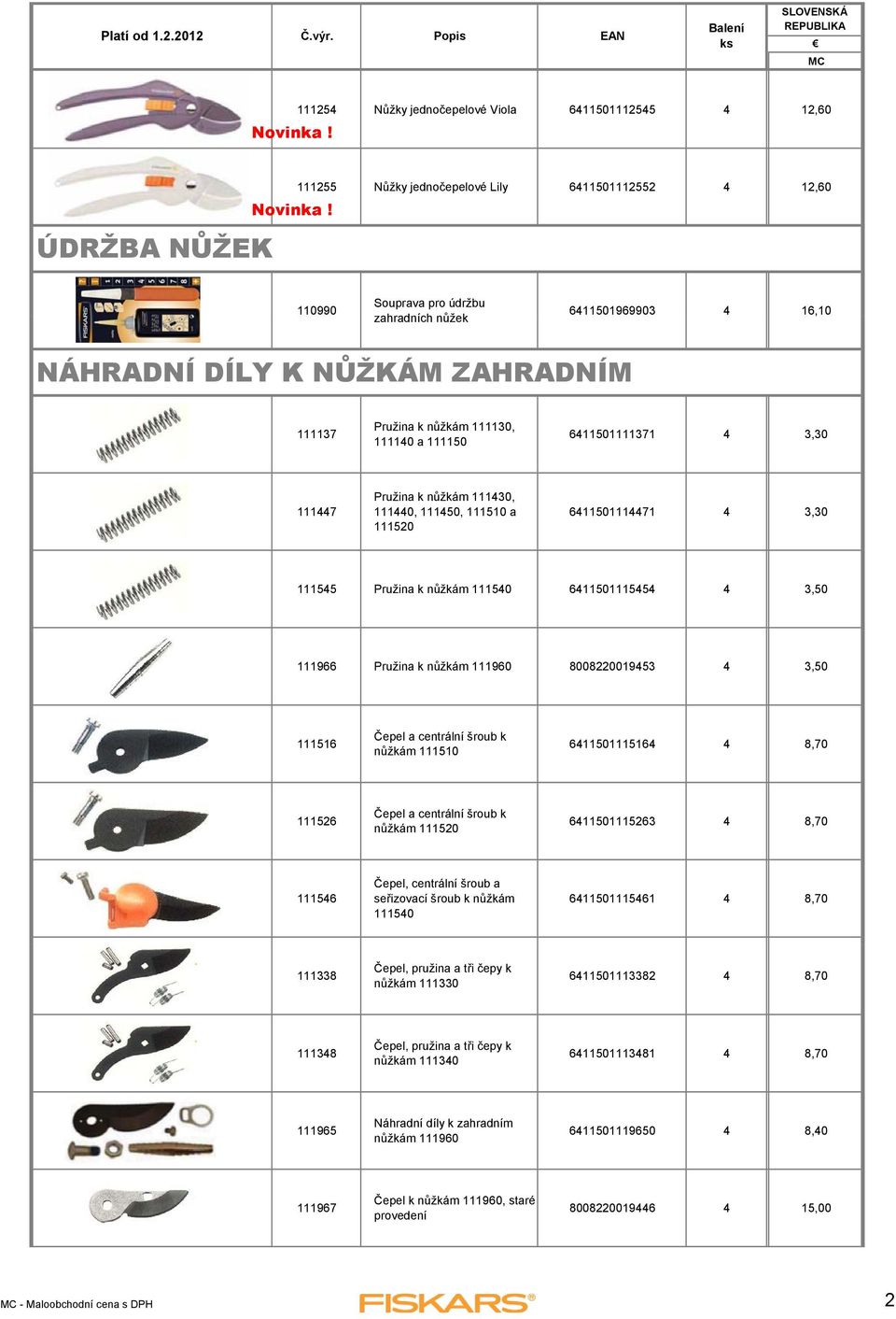 nůžkám 111540 6411501115454 4 3,50 111966 Pružina k nůžkám 111960 8008220019453 4 3,50 111516 Čepel a centrální šroub k nůžkám 111510 6411501115164 4 8,70 111526 Čepel a centrální šroub k nůžkám