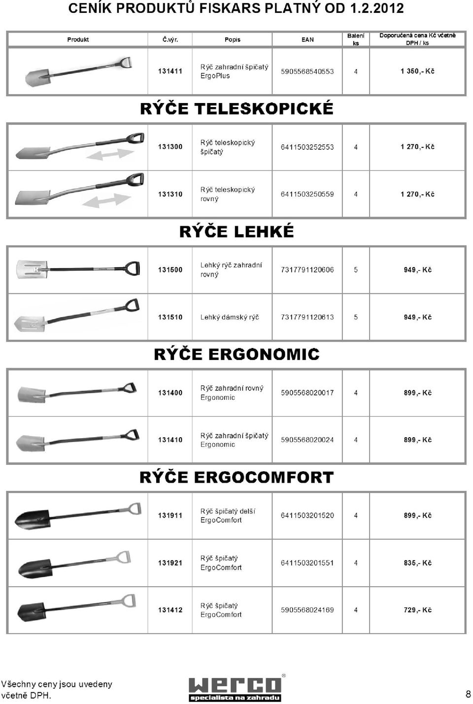 RÝČE ERGONOMIC 131400 Rýč zahradní rovný Ergonomic 5905568020017 4 899,- Kč 131410 Rýč zahradní špičatý Ergonomic 5905568020024 4 899,- Kč RÝČE ERGOCOMFORT 131911