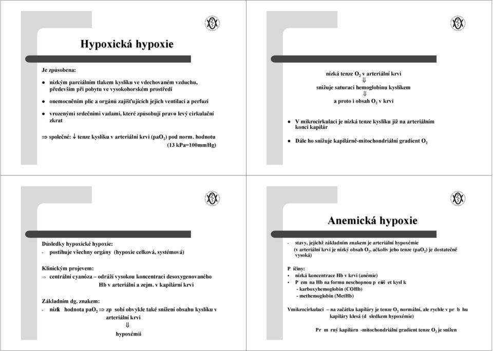 hodnotu (13 kpa=100mmhg) nízká tenze O 2 v arteriální krvi snižuje saturaci hemoglobinu kyslíkem a proto i obsah O 2 v krvi V mikrocirkulaci je nízká tenze kyslíku již na arteriálním konci kapilár