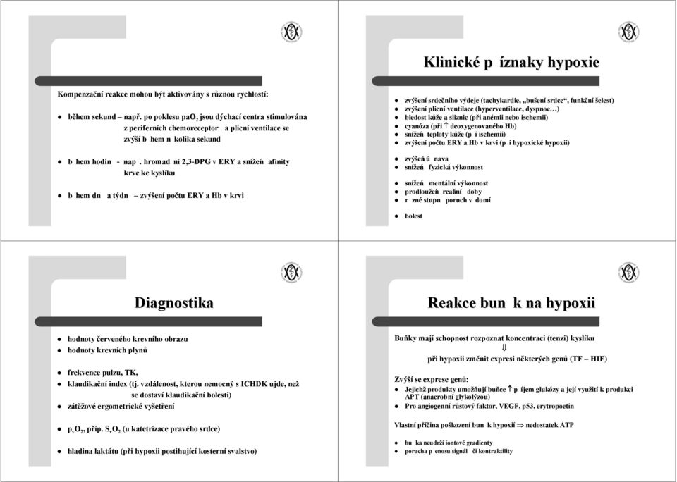 hromad ní 2,3-DPG v ERY a snížení afinity krve ke kyslíku b hem dn a týdn zvýšení počtu ERY a Hb v krvi zvýšení srdečního výdeje (tachykardie, bušení srdce, funkční šelest) zvýšení plicní ventilace