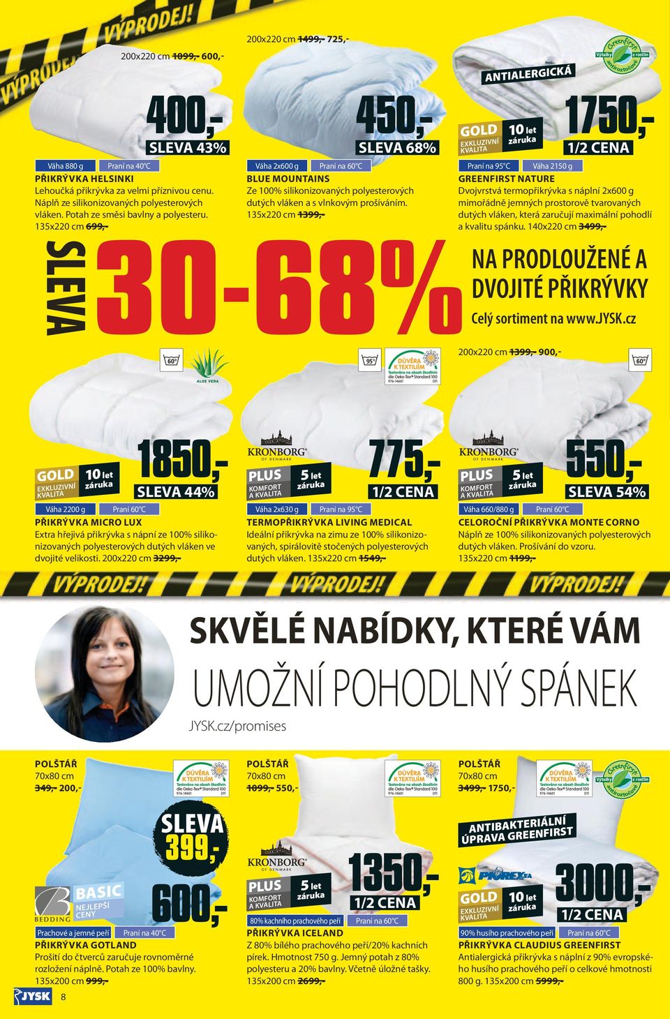 13x220 cm 1399,- 9 ANTIALERGICKÁ 10 let 200x220 cm 1399,- 900,- V taïky antiroztoãové z rostlin 170,- Praní na 9 C Váha 210 g GREENFIRST NATURE Dvojvrstvá termopřikrývka s náplní 2x600 g mimořádně