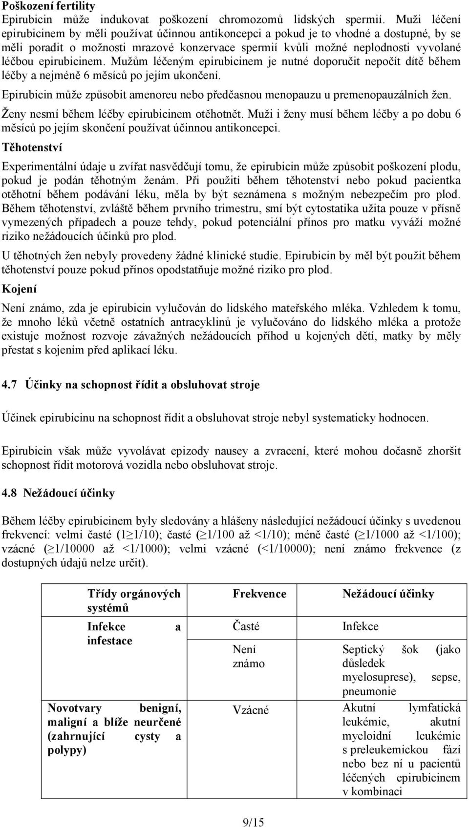 epirubicinem. Mužům léčeným epirubicinem je nutné doporučit nepočít dítě během léčby a nejméně 6 měsíců po jejím ukončení.