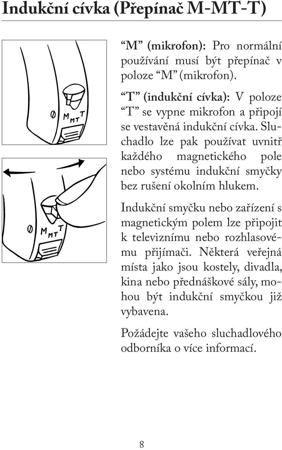 Sluchadlo lze pak používat uvnitř každého magnetického pole nebo systému indukční smyčky bez rušení okolním hlukem.