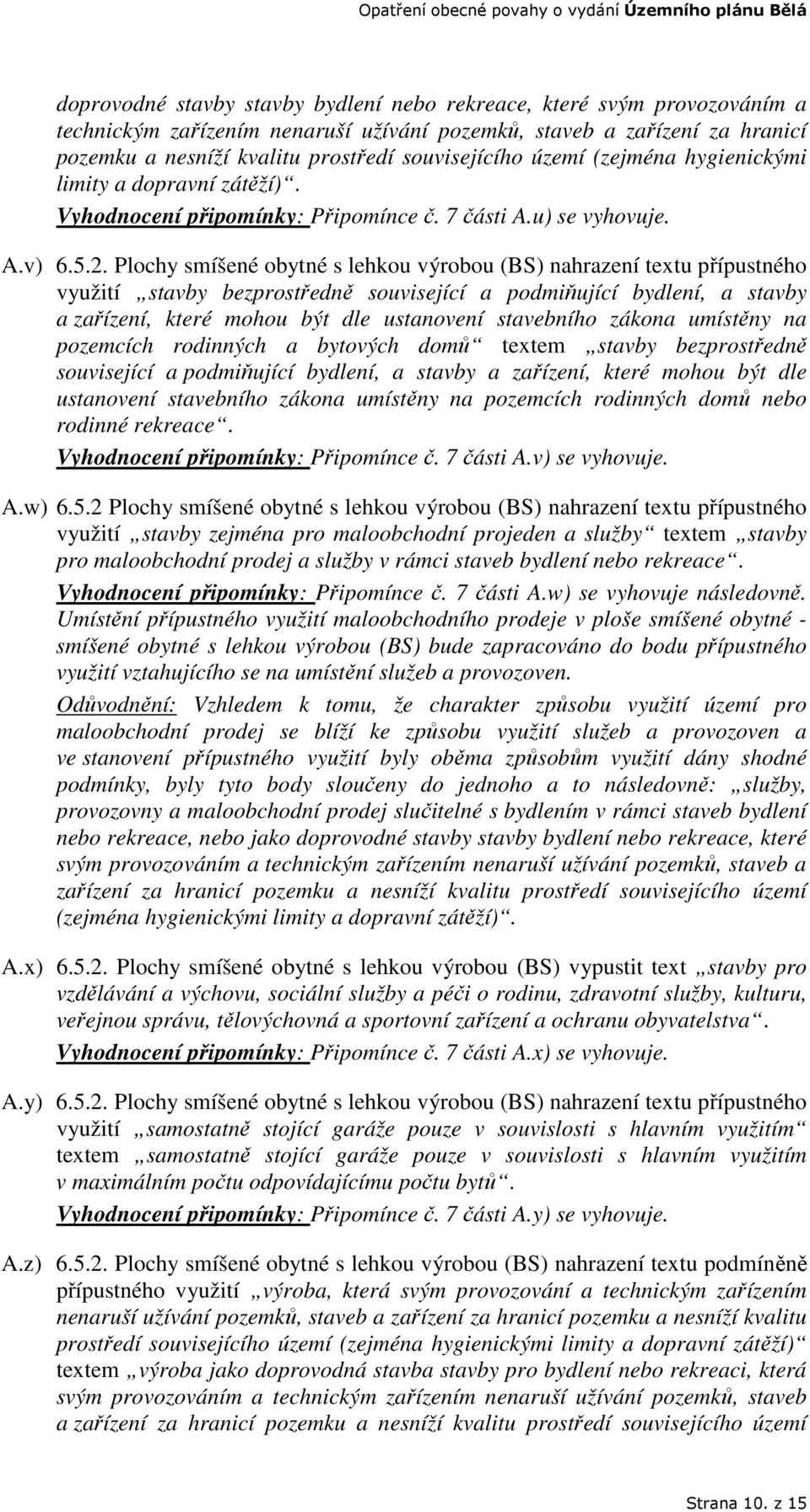 Plochy smíšené obytné s lehkou výrobou (BS) nahrazení textu přípustného využití stavby bezprostředně související a podmiňující bydlení, a stavby a zařízení, které mohou být dle ustanovení stavebního