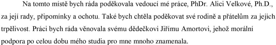 Také bych chtěla poděkovat své rodině a přátelŧm za jejich trpělivost.
