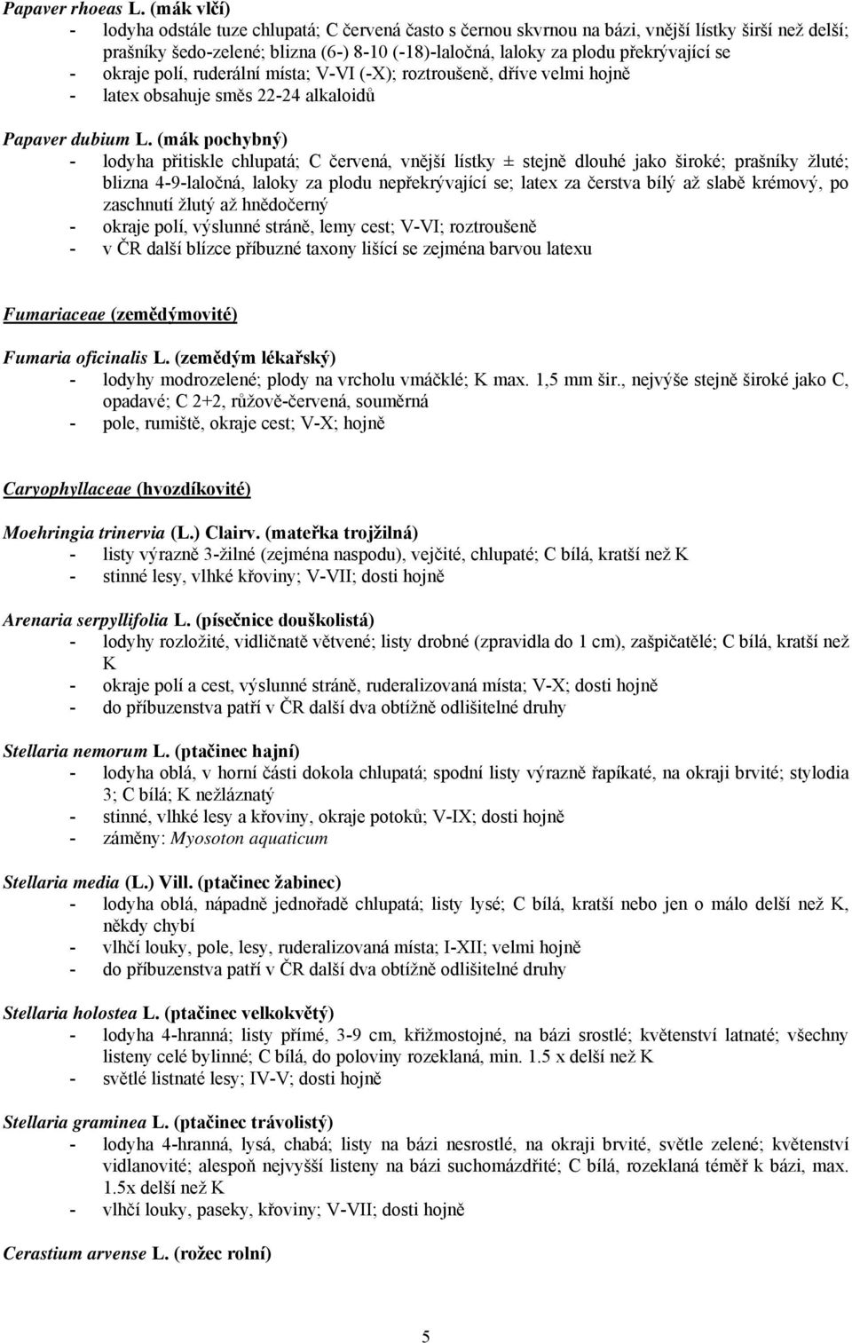 se - okraje polí, ruderální místa; V-VI (-X); roztroušeně, dříve velmi hojně - latex obsahuje směs 22-24 alkaloidů Papaver dubium L.