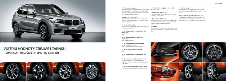 na titulní straně) Ozdobné prvky v náraznících a bočních prazích zajistí BMW X ještě sportovnější vzhled. K dispozici v matně stříbrném provedení.