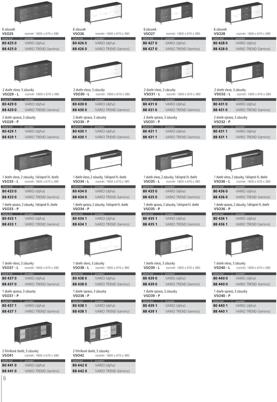 zásuvky VSO29 - L rozměr: 1800 x 670 x 380 2 dveře vlevo, 3 zásuvky VSO30 - L rozměr: 1800 x 670 x 380 2 dveře vlevo, 3 zásuvky VSO31 - L rozměr: 1800 x 670 x 380 2 dveře vlevo, 3 zásuvky VSO32 - L