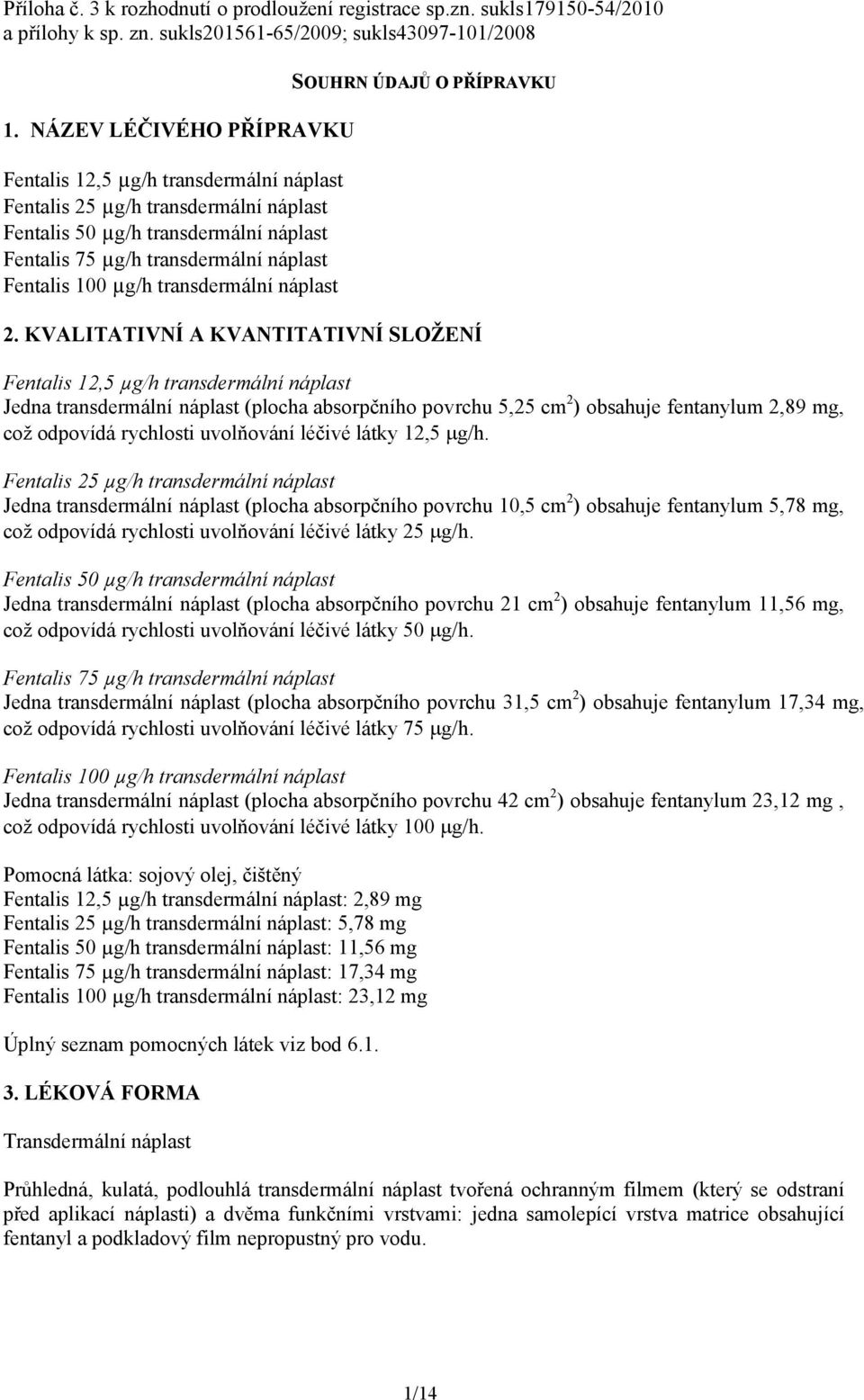 µg/h transdermální náplast SOUHRN ÚDAJŮ O PŘÍPRAVKU 2.