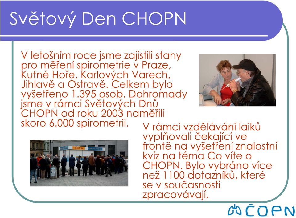 Dohromady jsme v rámci Světových Dnů CHOPN od roku 2003 naměřili skoro 6.000 spirometrií.