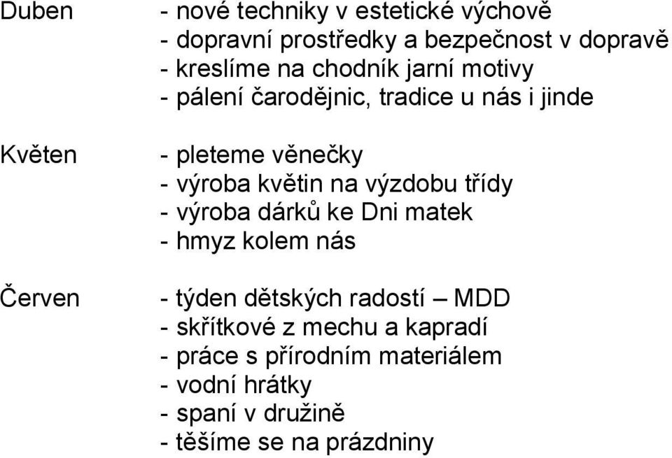 květin na výzdobu třídy - výroba dárků ke Dni matek - hmyz kolem nás - týden dětských radostí MDD -