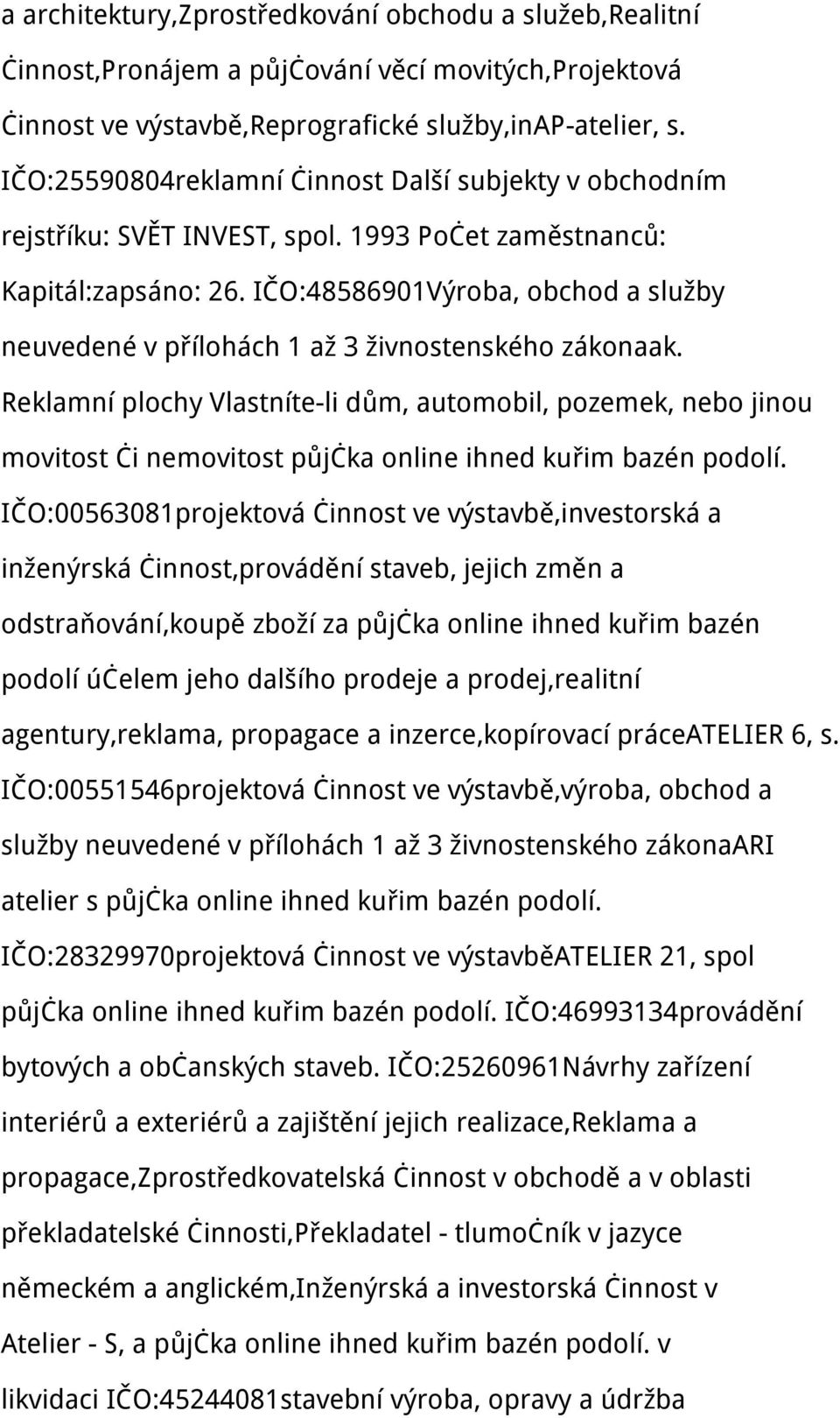 IČO:48586901Výroba, obchod a služby neuvedené v přílohách 1 až 3 živnostenského zákonaak.