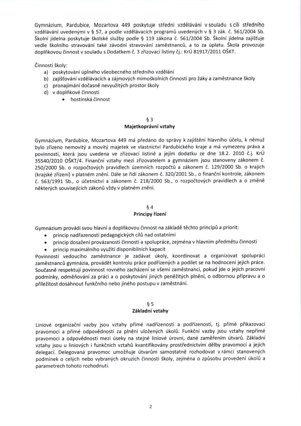 Skola provozuje doplikovou dinnost v souladu s Dodatkem d. 3 ziizovaci listiny dj.: KrU 81917/2011 OSKT.