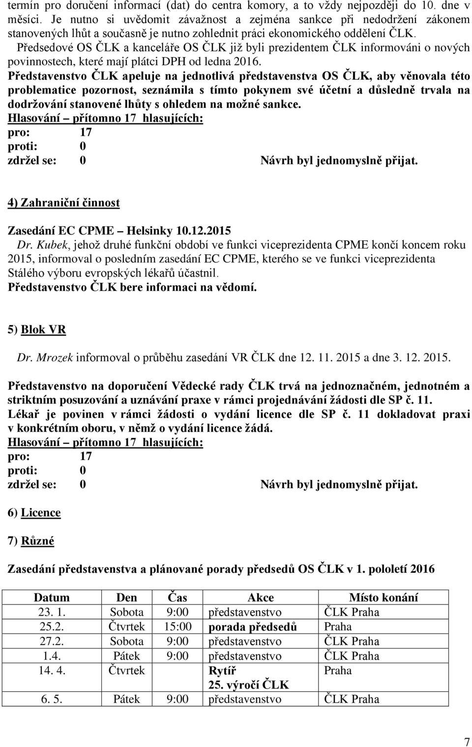 Předsedové OS ČLK a kanceláře OS ČLK již byli prezidentem ČLK informováni o nových povinnostech, které mají plátci DPH od ledna 2016.