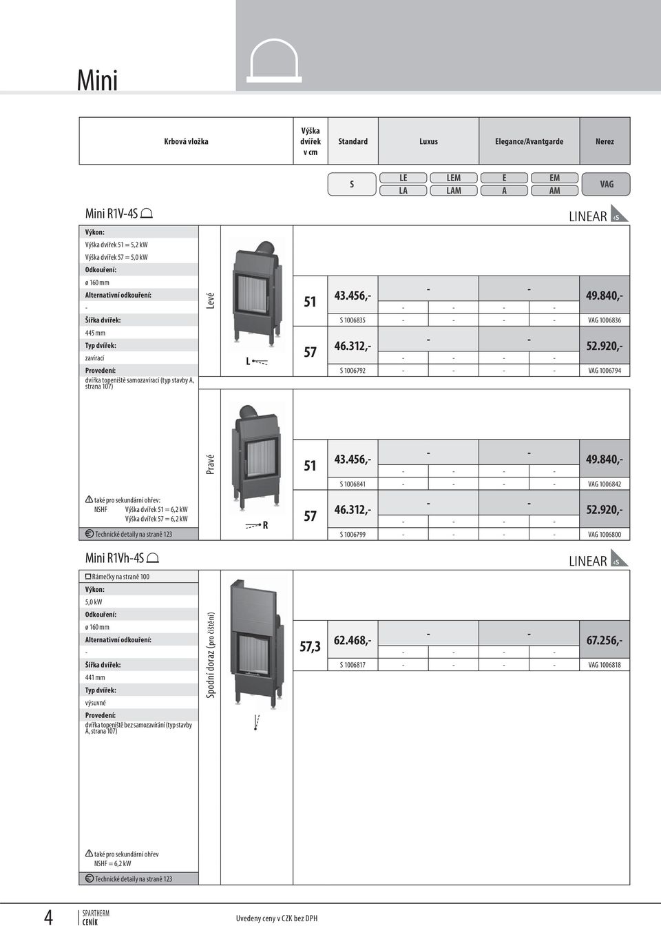 straně 123 1006799 1006800 Mini R1Vh4 Rámečky na straně 100 5,0 kw ø 160 mm podní doraz (pro čištění) 57,3 62.468, 43.456, 49.840, 46.312, 52.920, 43.456, 49.840, 46.312, 52.920, 67.