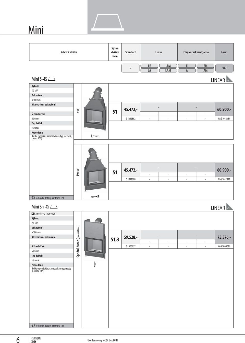 Mini h4 Rámečky na straně 100 7,0 kw ø 180 mm podní doraz (pro čištění) 51,3 59.528, 45.472, 60.900, 45.472, 60.900, 75.