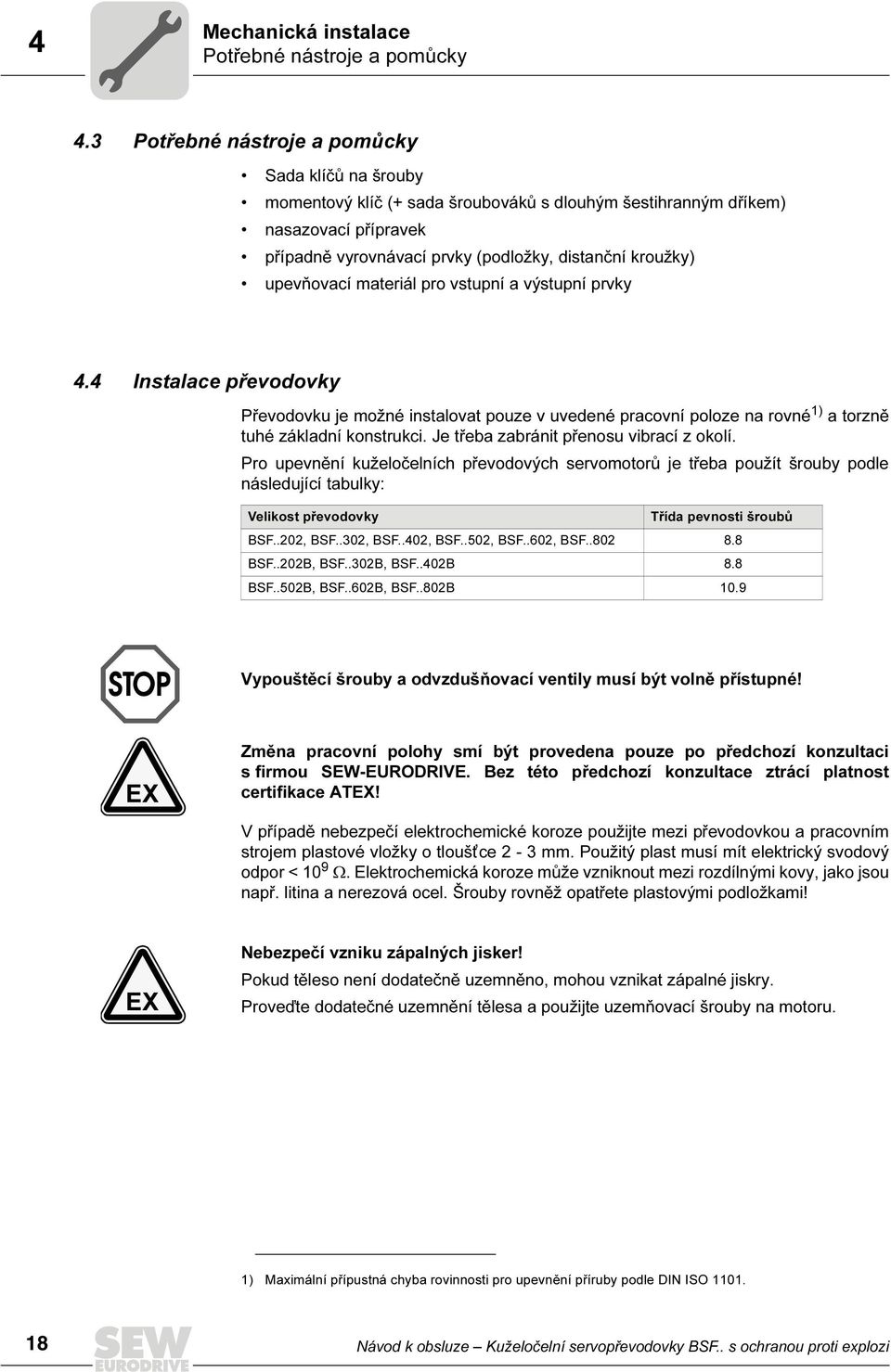 upevňovací materiál pro vstupní a výstupní prvky 4.4 Instalace převodovky Převodovku je možné instalovat pouze v uvedené pracovní poloze na rovné 1) a torzně tuhé základní konstrukci.