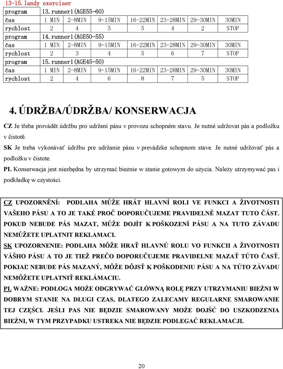 runner1(AGE45-50) čas 1 MIN 2-8MIN 9-15MIN 16-22MIN 23-28MIN 29-30MIN 30MIN rychlost 2 4 6 8 7 5 STOP 4.