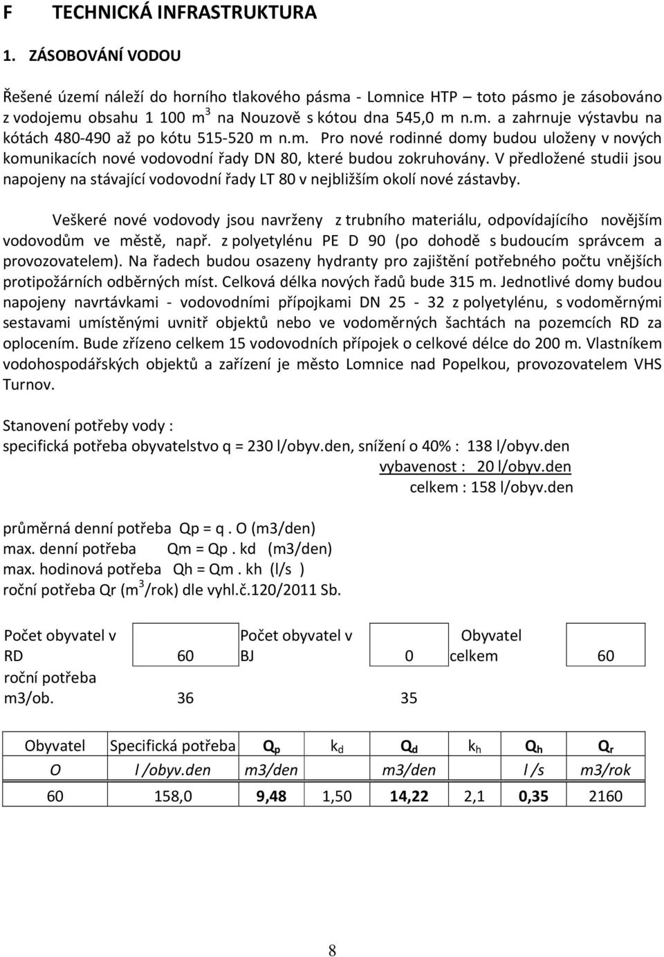 V předložené studii jsou napojeny na stávající vodovodní řady LT 80 v nejbližším okolí nové zástavby.