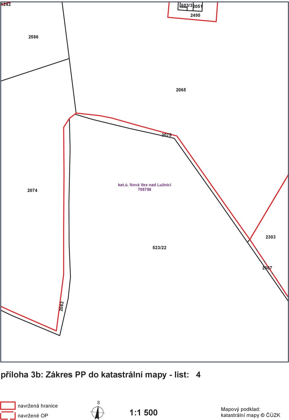 do katastrální mapy - list: 4 navržená hranice