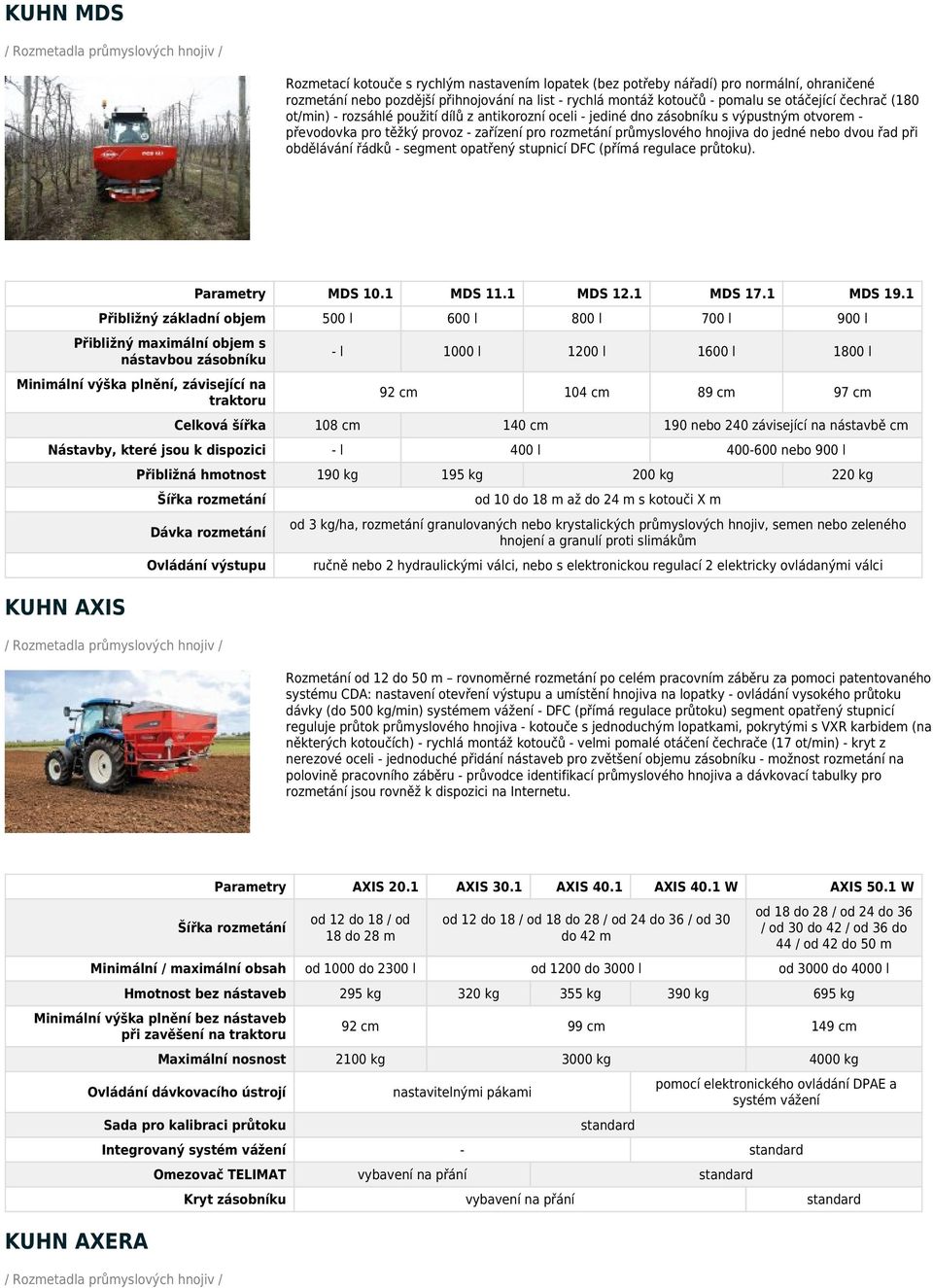 dvou řad při obdělávání řádků - segment opatřený stupnicí DFC (přímá regulace průtoku). MDS 10.1 MDS 11.1 MDS 12.1 MDS 17.1 MDS 19.